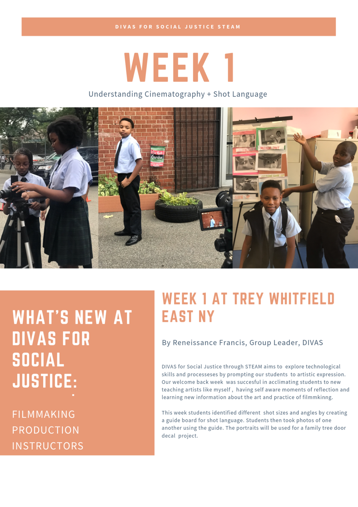 DIVAS for social justice aims to explore STEM through arts, sciences, and mathematics. We incorporate it into our lesson plans, our engaging icebreaker exercises and  conversations with the bright young faces of East New York's Trey Whitfield School.